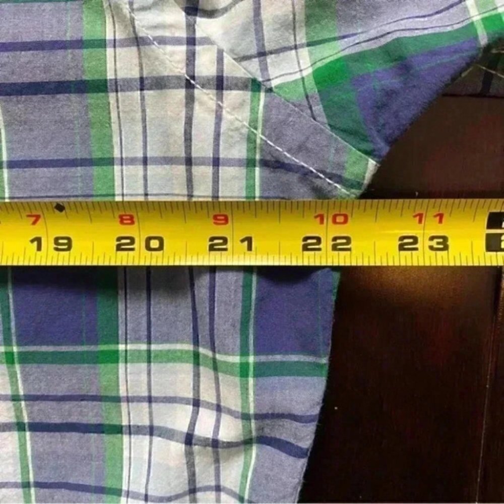 Tommy Hilfiger Mens Short Sleeve Button Down Shirt Cotton Blue Green Plaid Small - Picture 12 of 16